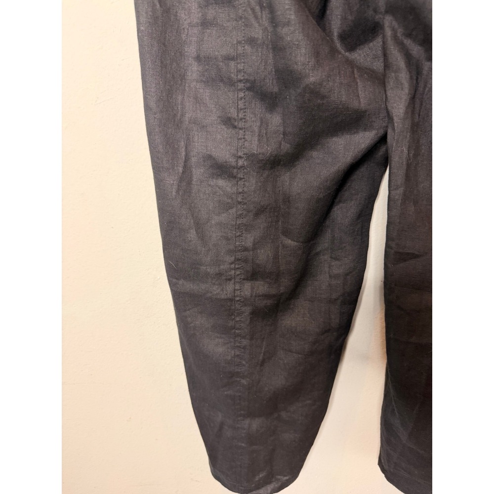 Eileen Fisher Lantern Pant Women Medium Black Organic Linen Elastic Waist Barrel - Picture 8 of 11